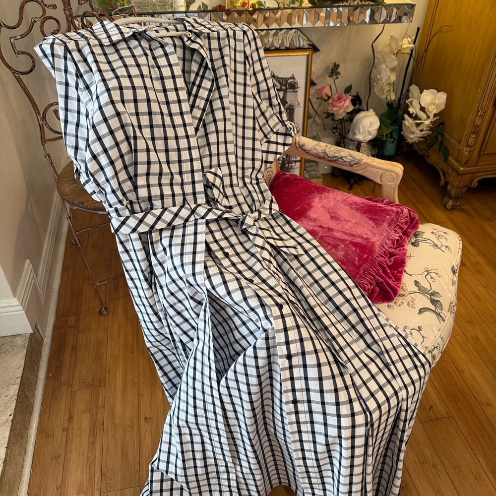 Calvin Klein Black and White Gingham Maxi Shirt Dress - Picture 2 of 7